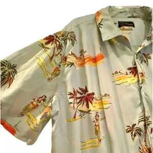 Men’s Hawaiian Short Sleeve Button Down Shirt Palm Trees Hula Dancer XXL Rayon
